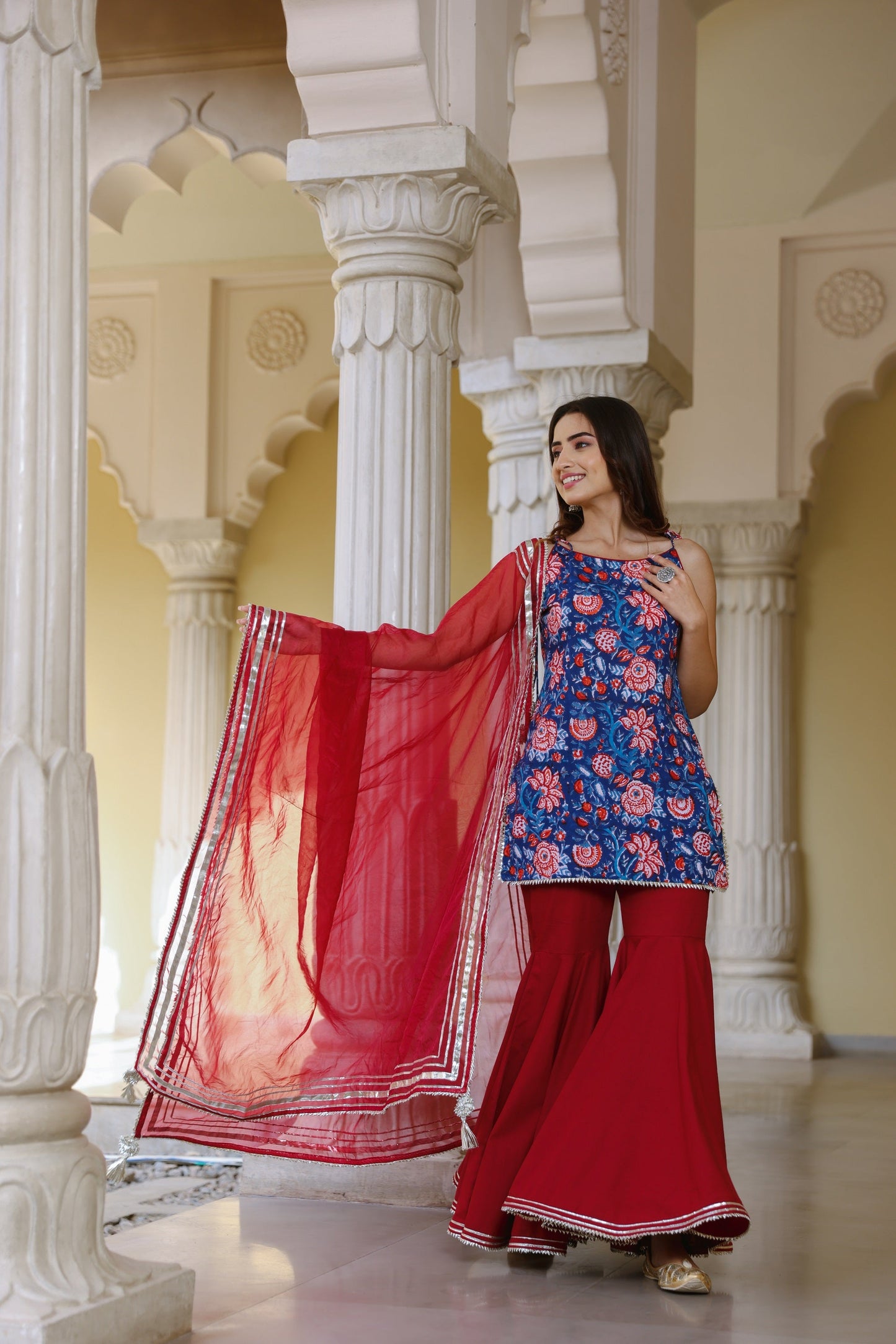 Sapphire Blue & Maroon Sharara Set