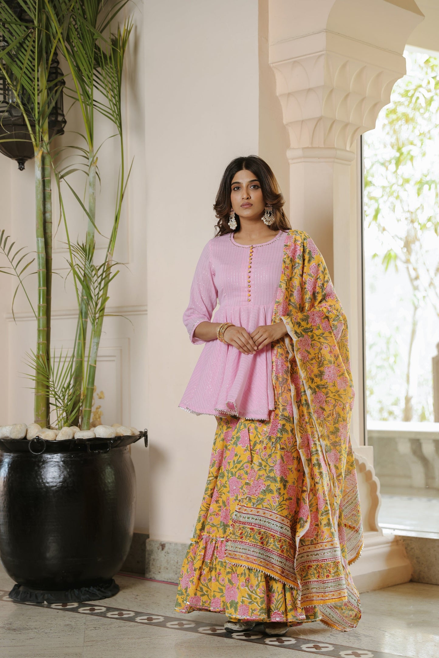Lemonade Pink Gota Sharara Set