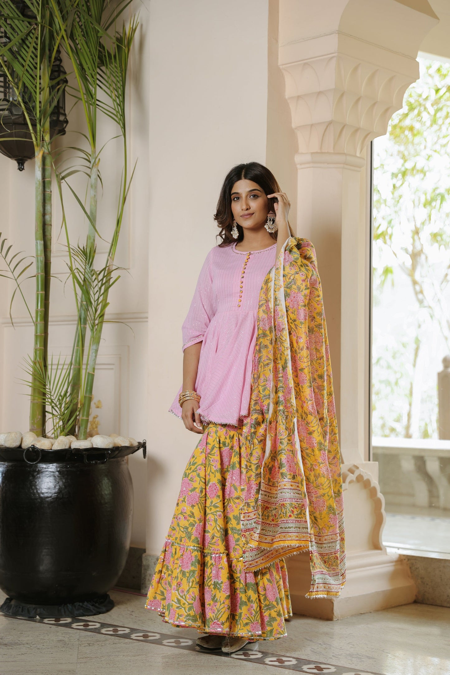 Lemonade Pink Gota Sharara Set