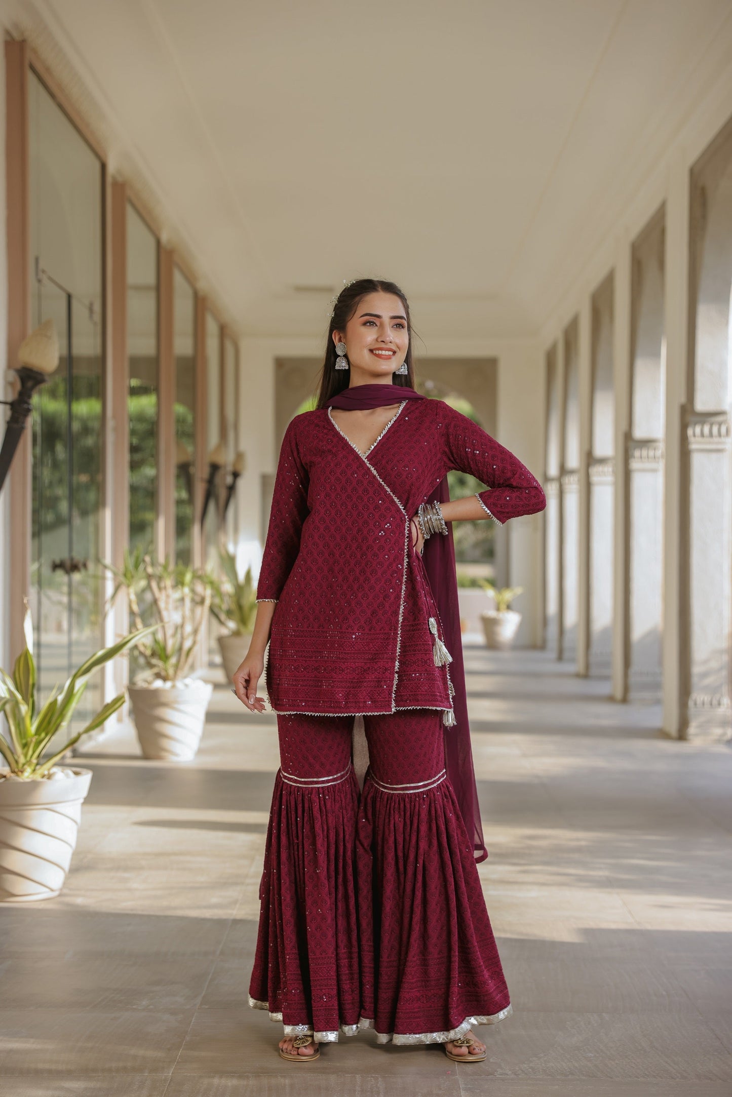 Sangria Embroidered Sharara Set