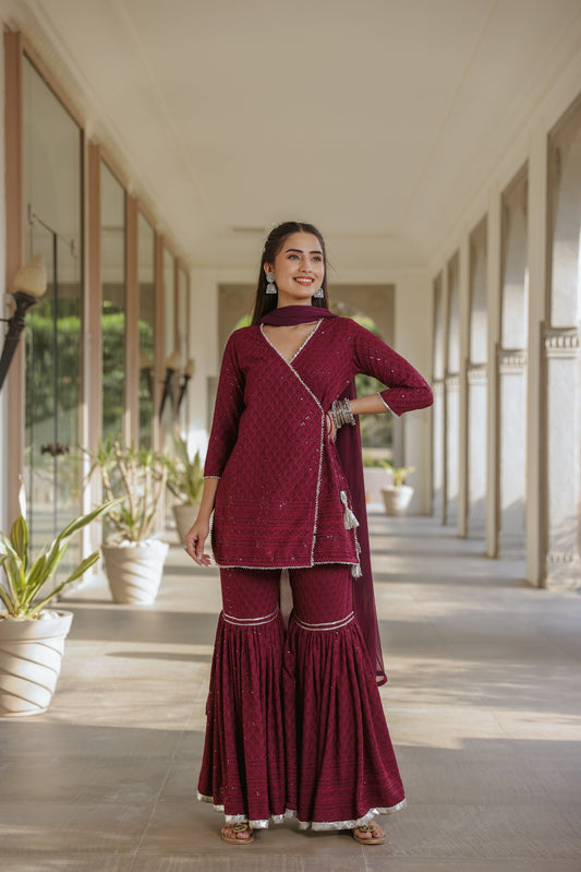 Sangria Embroidered Sharara Set