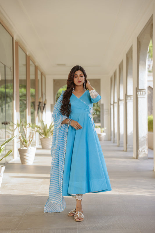 Aqua Blue Leheriya Suit Set