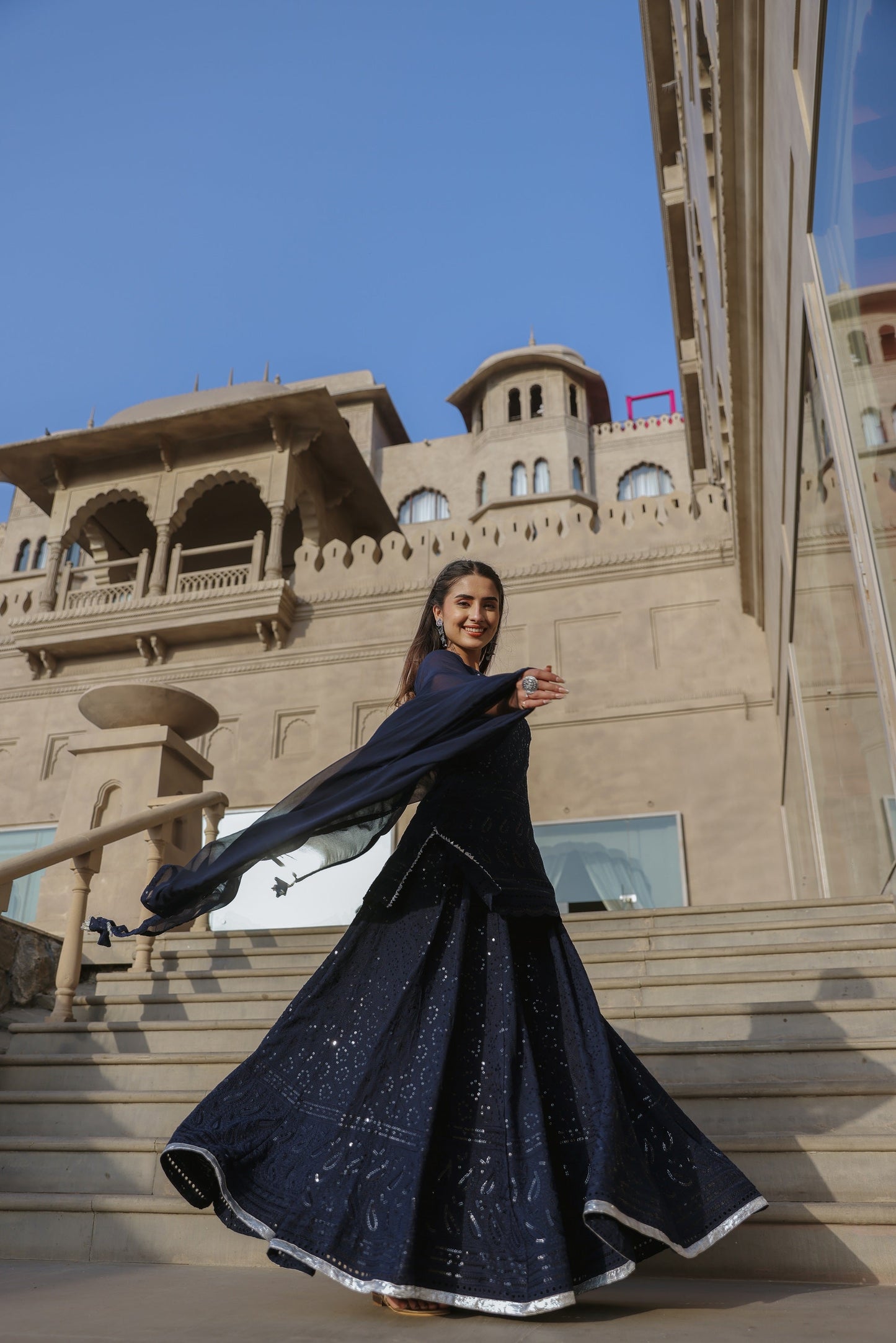 Space Blue Embroidered Sharara Set