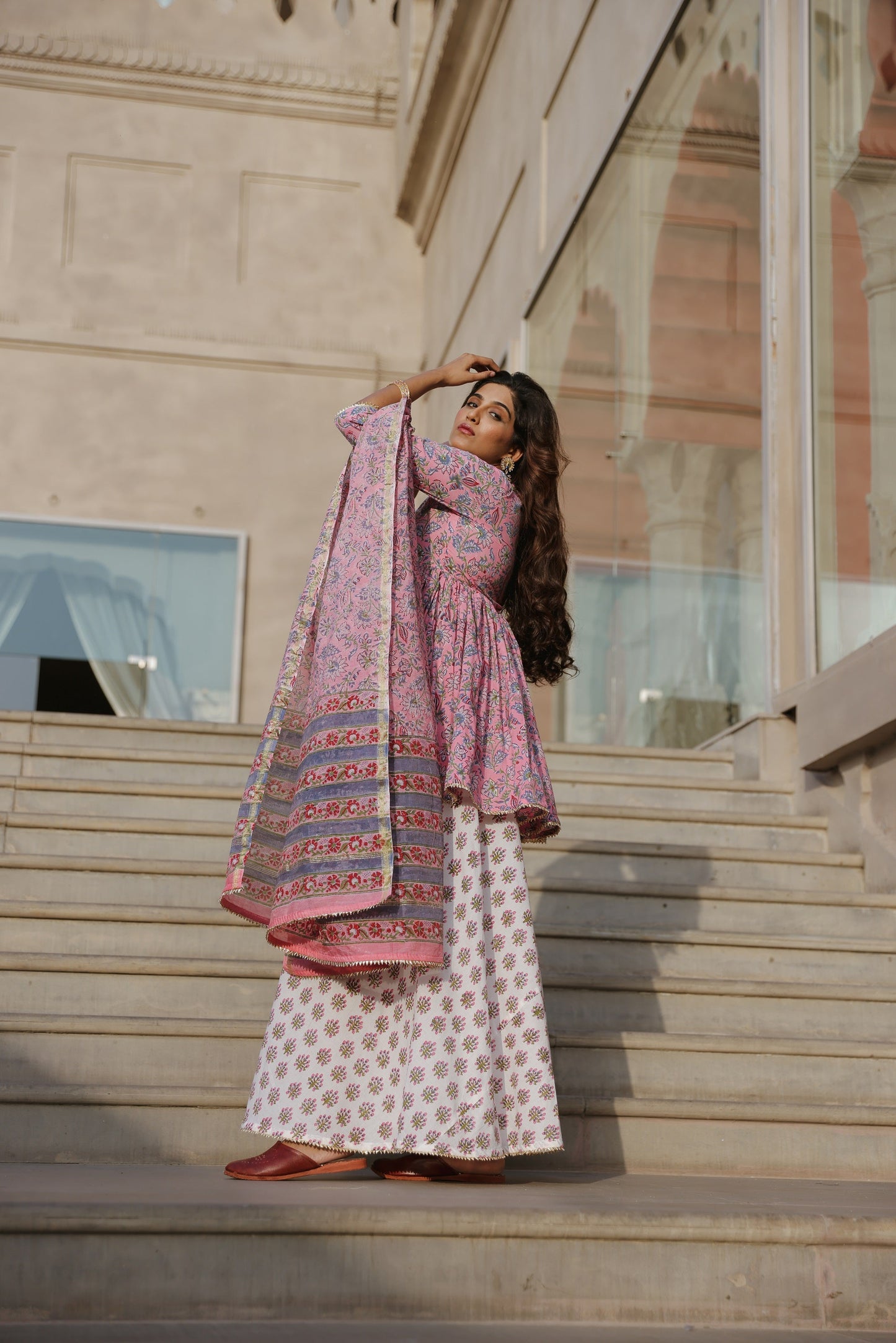 Berry Pink Handblock Sharara Set