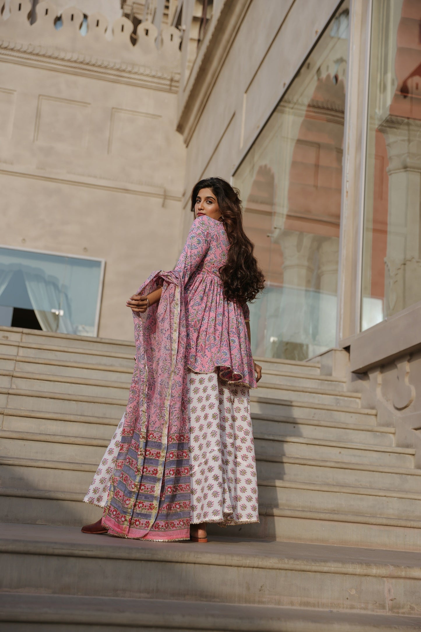 Berry Pink Handblock Sharara Set