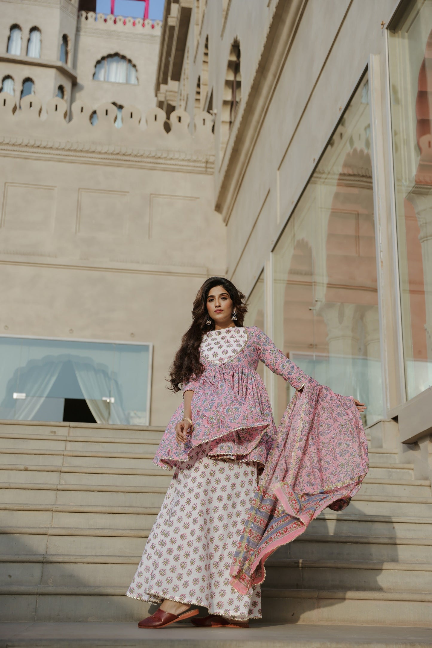 Berry Pink Handblock Sharara Set
