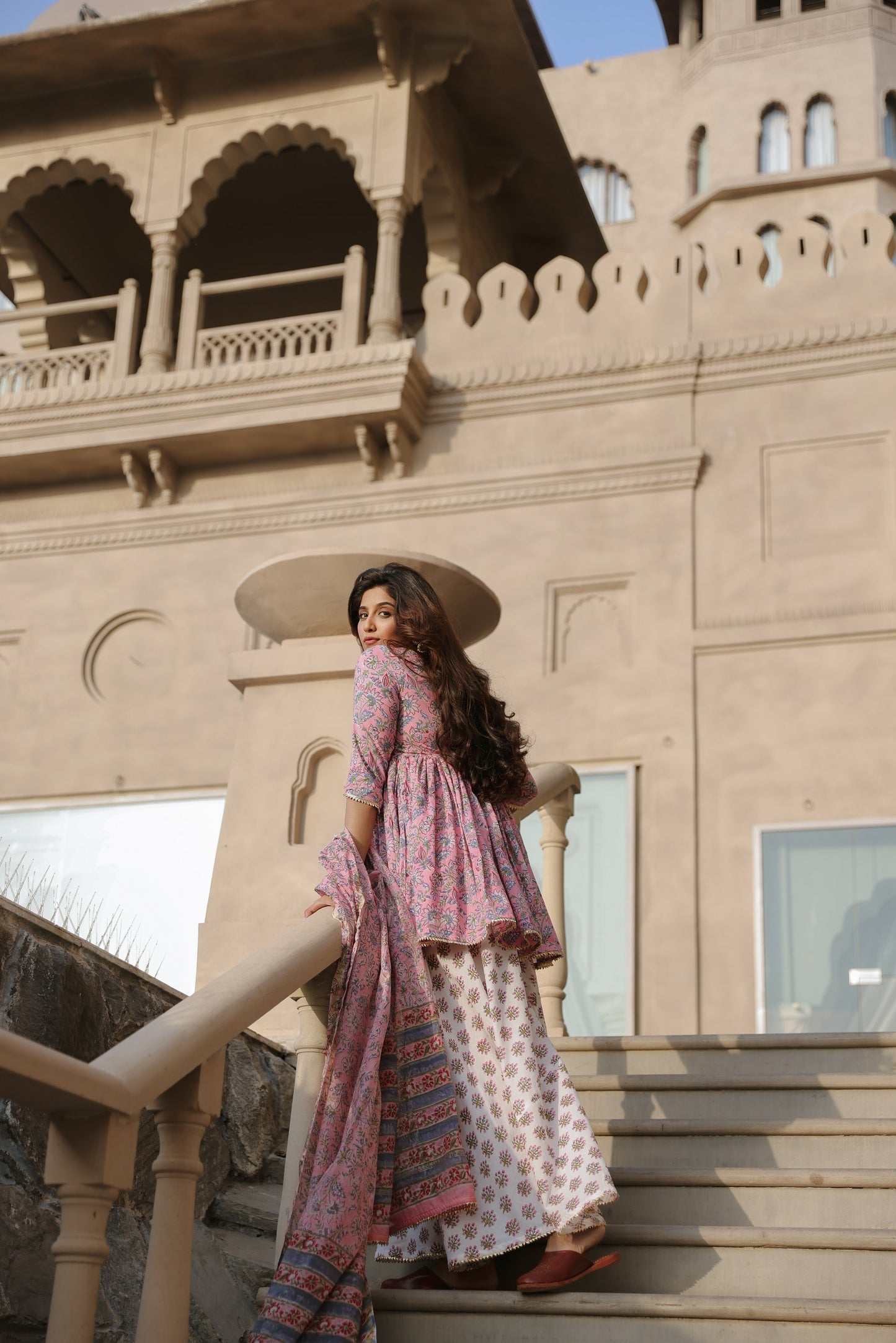 Berry Pink Handblock Sharara Set