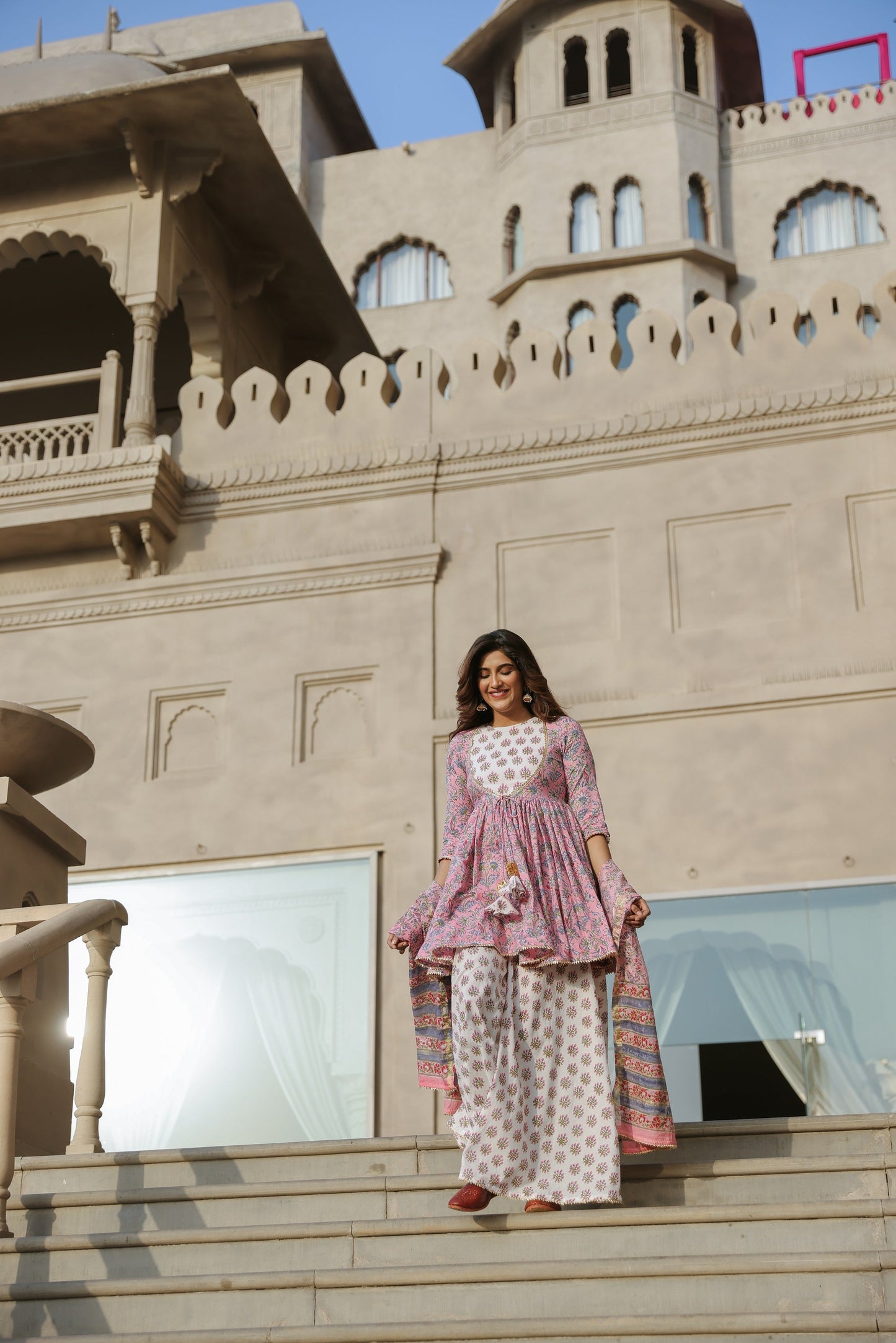 Berry Pink Handblock Sharara Set