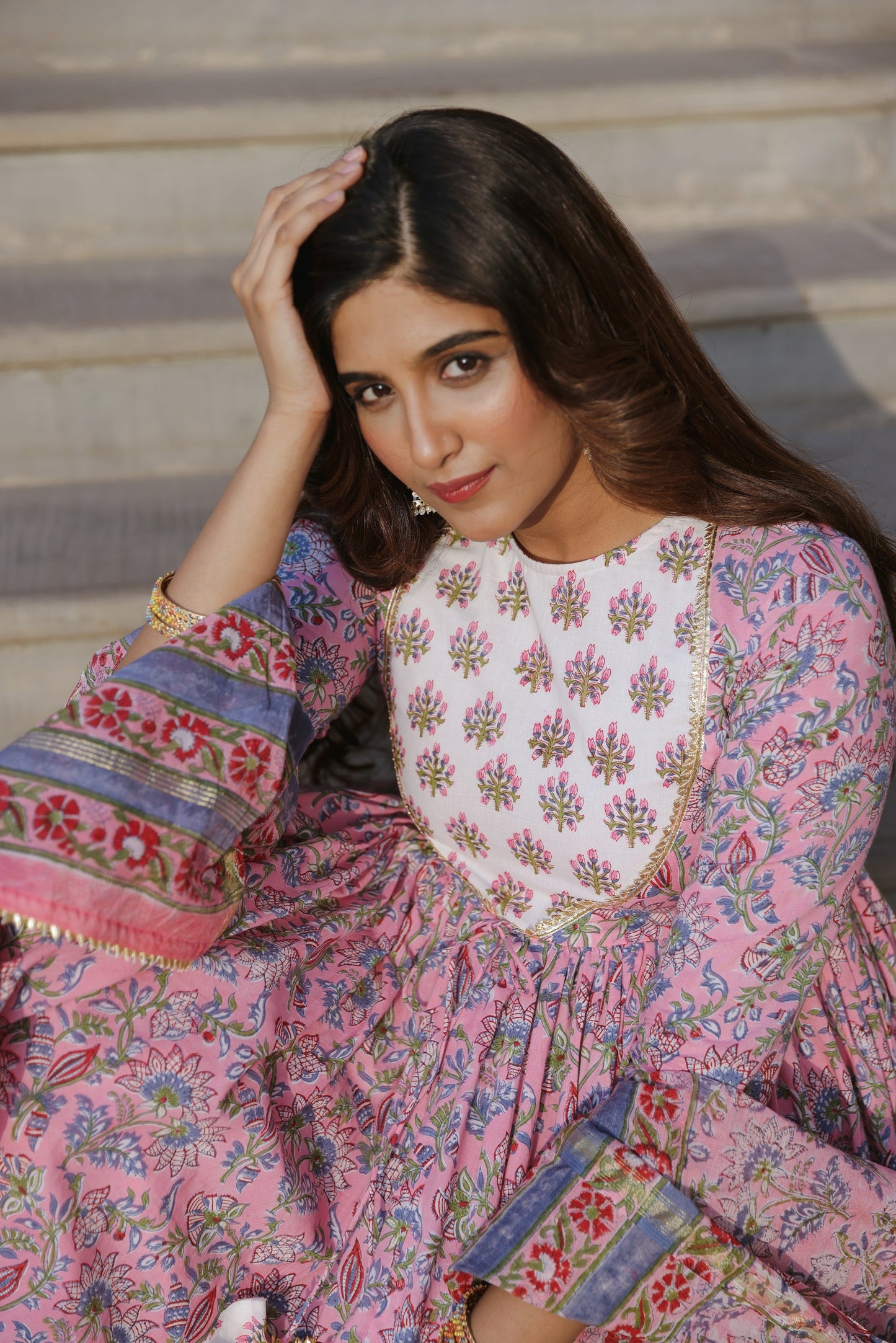 Berry Pink Handblock Sharara Set