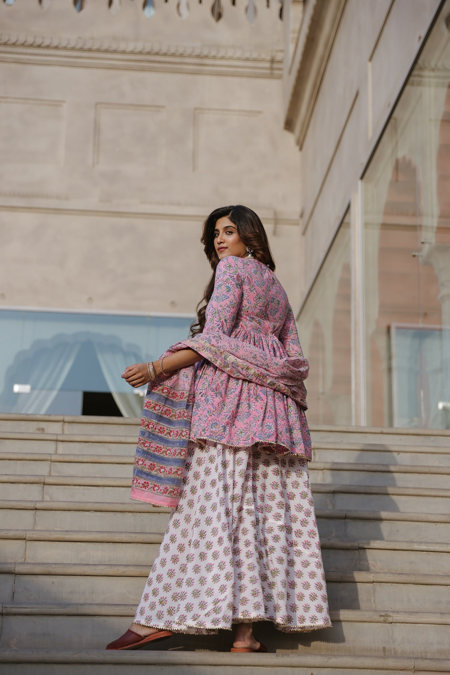 Berry Pink Handblock Sharara Set