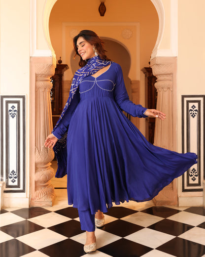 Blue Bandhej Anarkali Suit Set