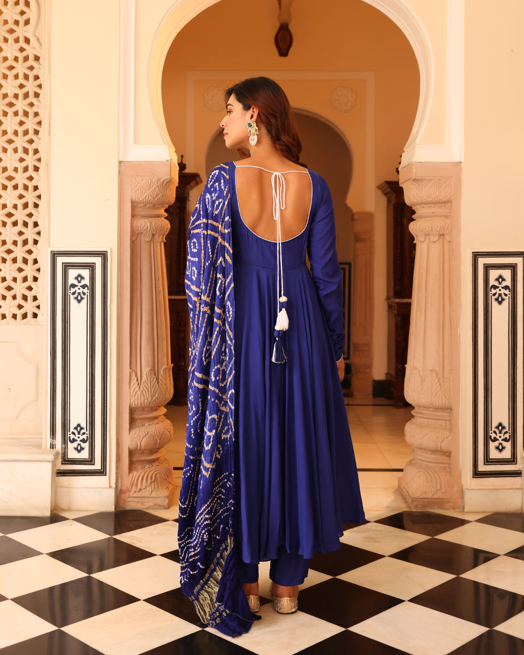 Blue Bandhej Anarkali Suit Set
