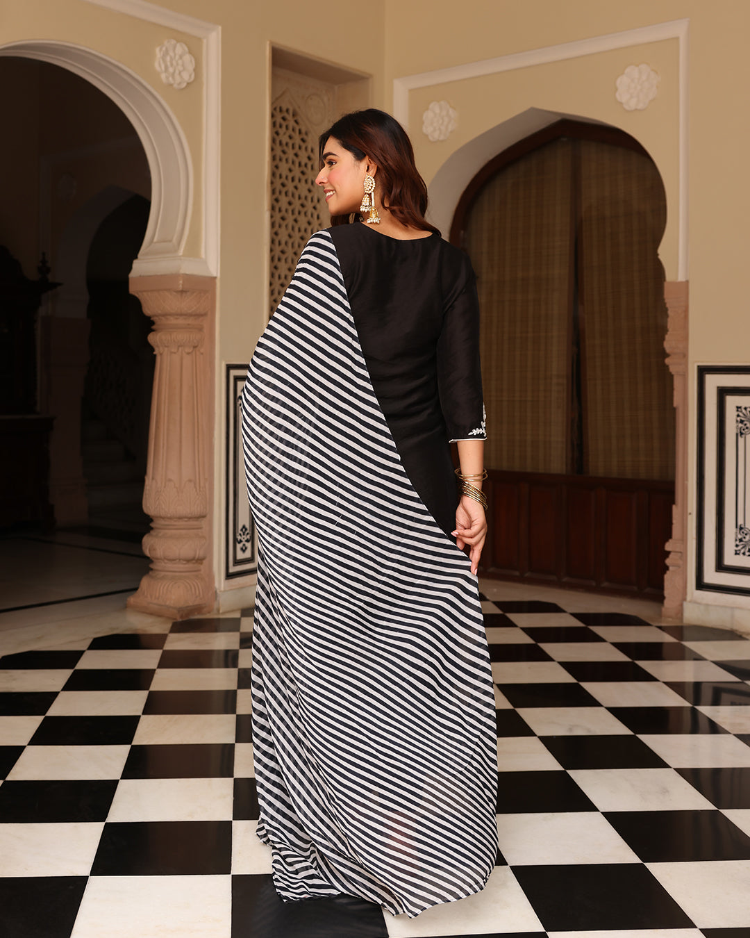 Black Leheriya Straight Kurta Set