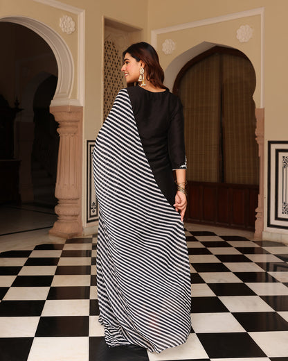 Black Leheriya Straight Kurta Set