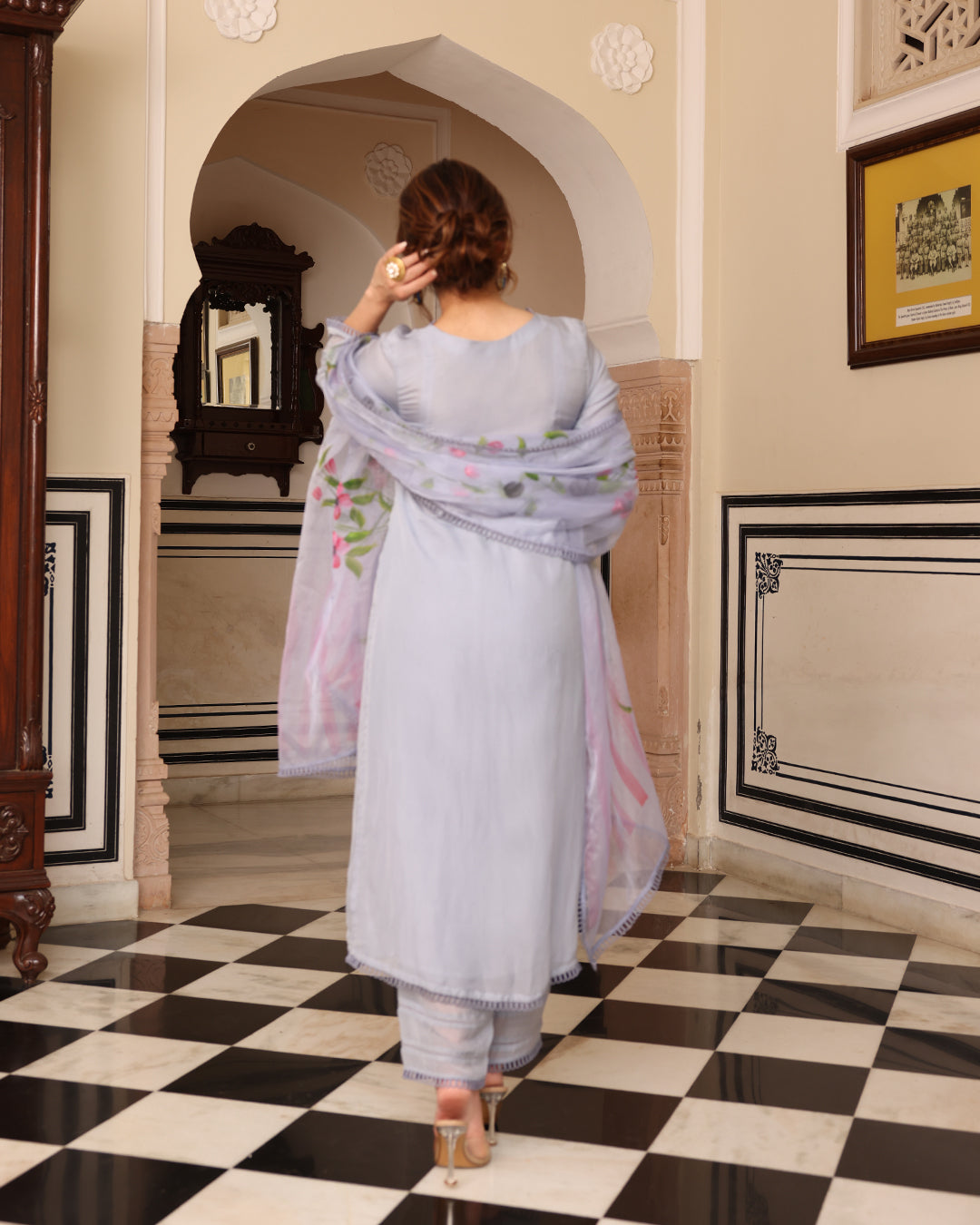 Gray Handpainted Straight Kurta Set