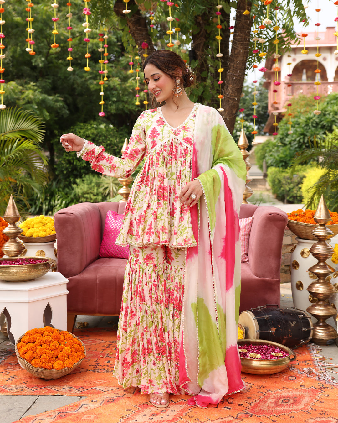 GULSHAN Off White Printed SHARARA SET