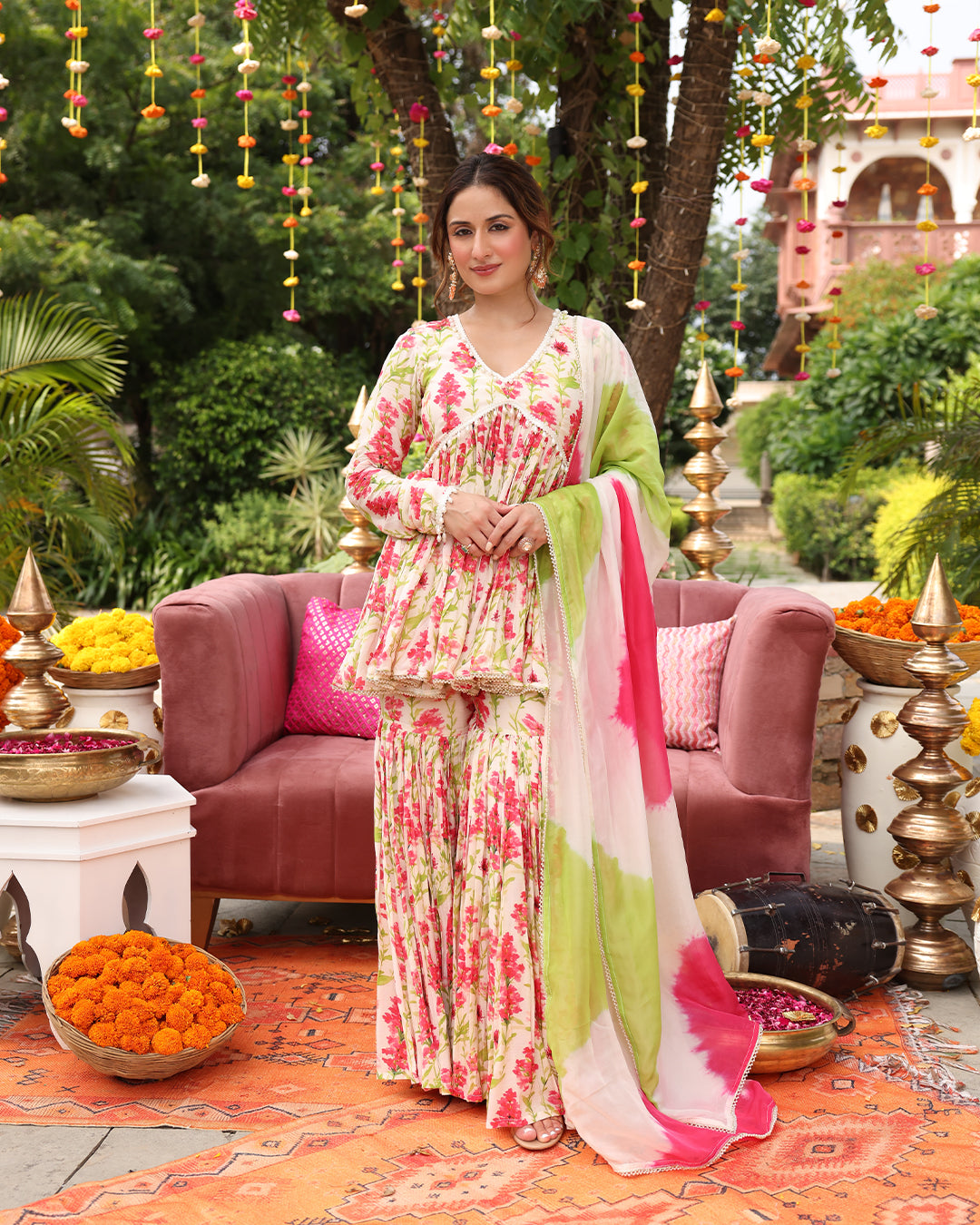 GULSHAN Off White Printed SHARARA SET