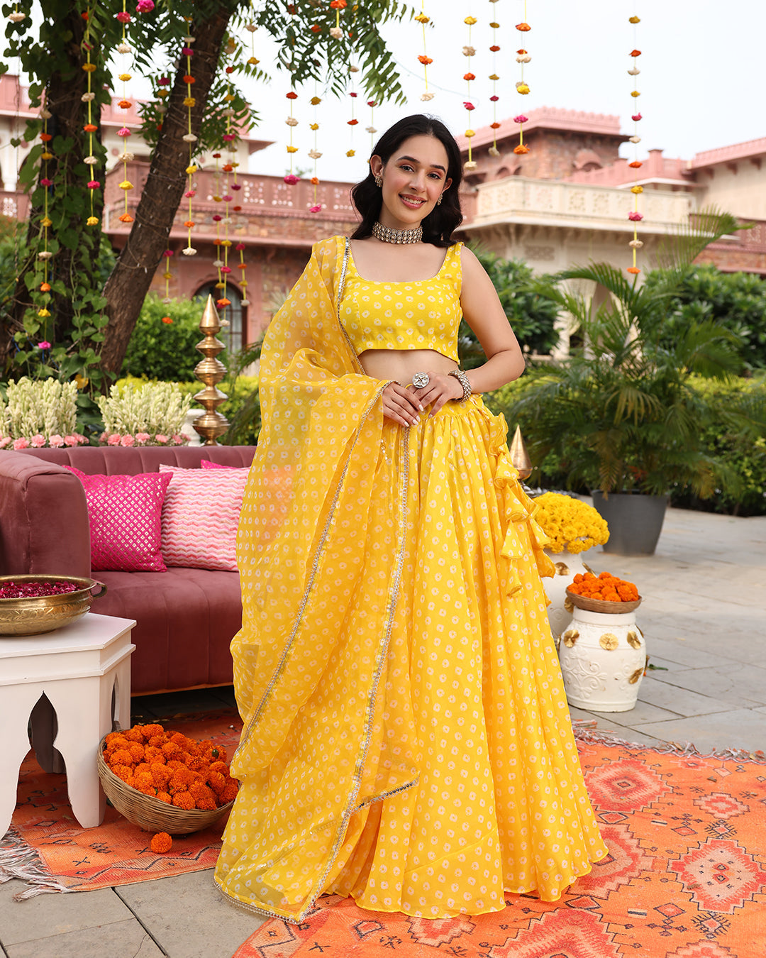 Vivaah Yellow Bandhej Lehenga