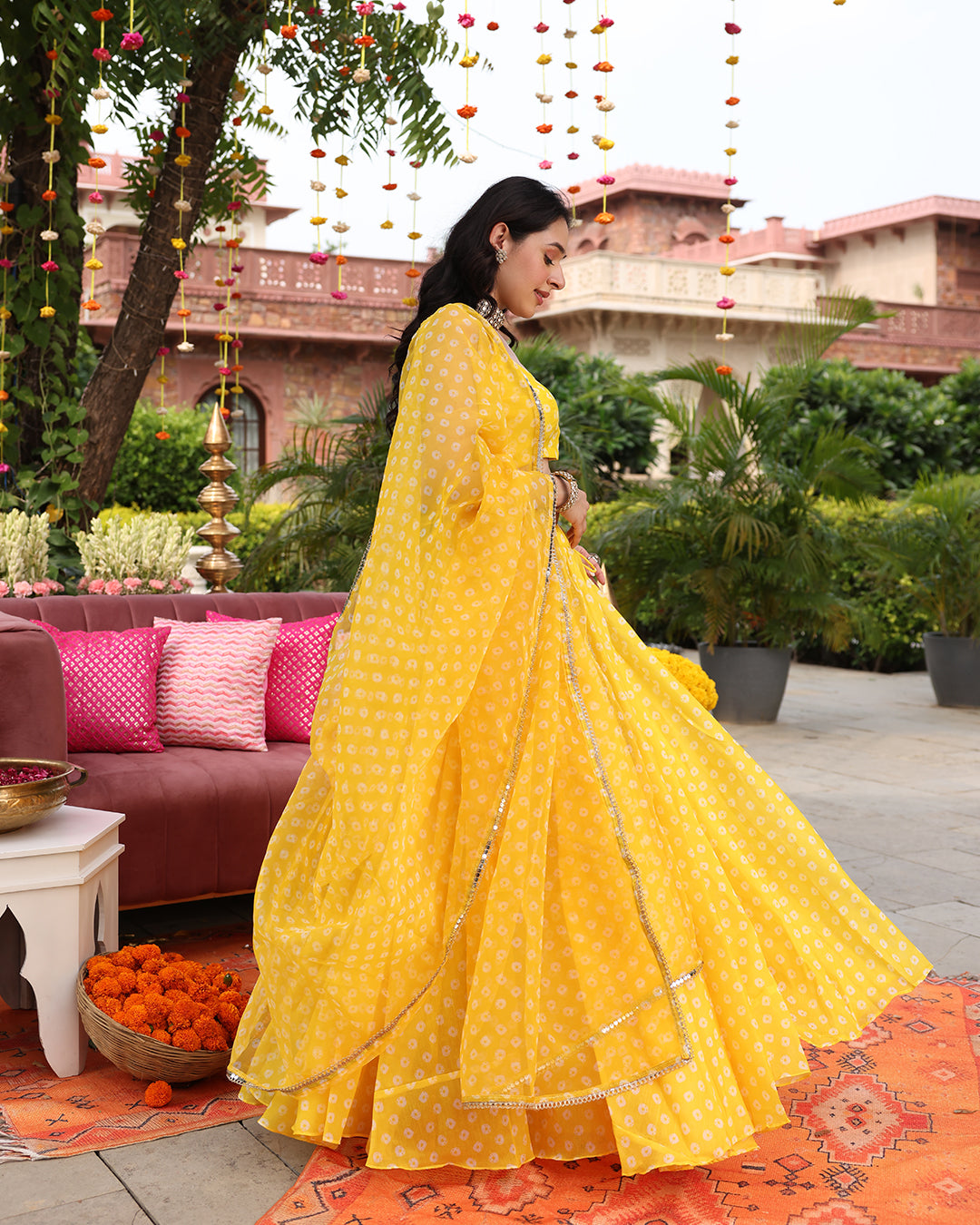 Vivaah Yellow Bandhej Lehenga