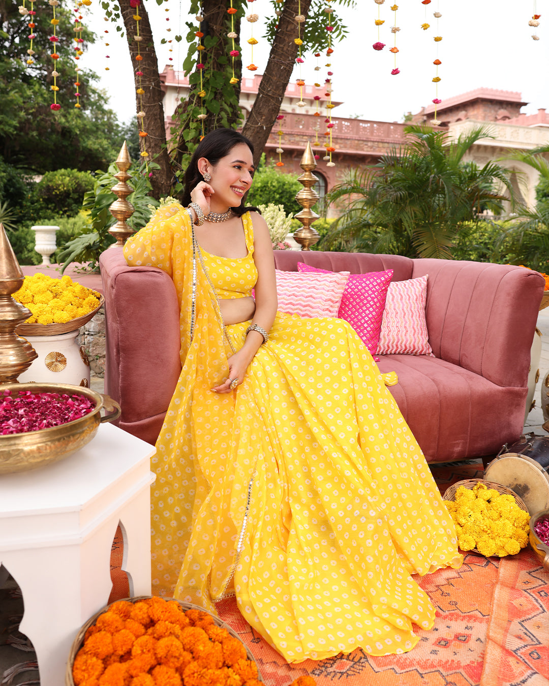 Vivaah Yellow Bandhej Lehenga