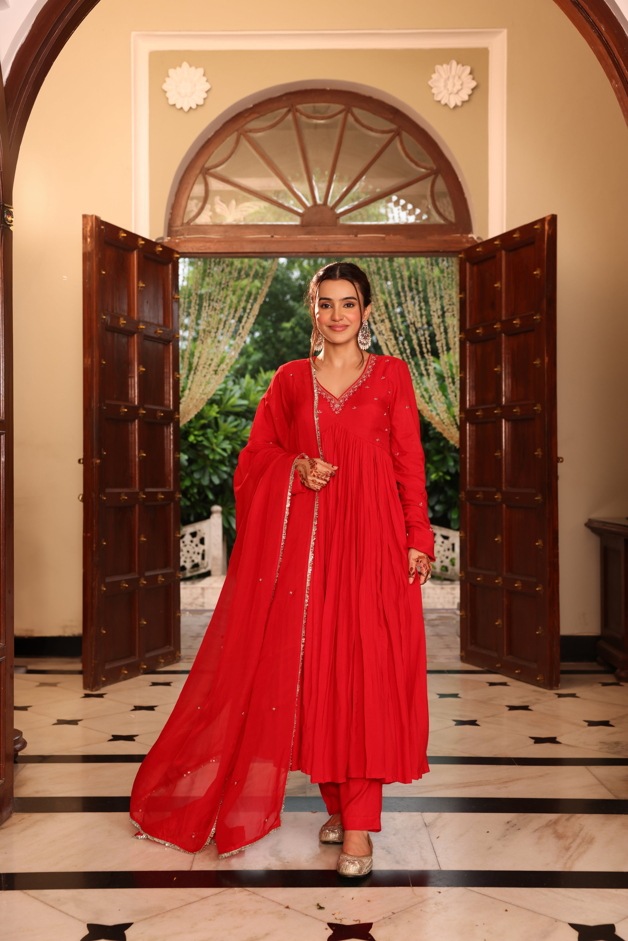 Shagun Red Anarkali Suit Set