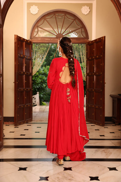 Shagun Red Anarkali Suit Set