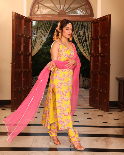 Kurkum Yellow Straight Kurta Set