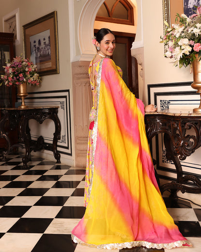 Kurkum Yellow Printed Lehenga