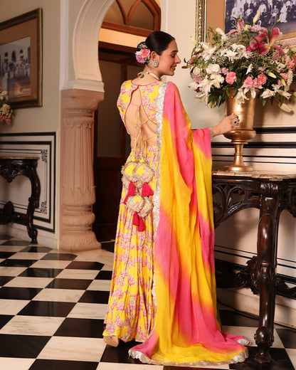 Kurkum Yellow Printed Lehenga