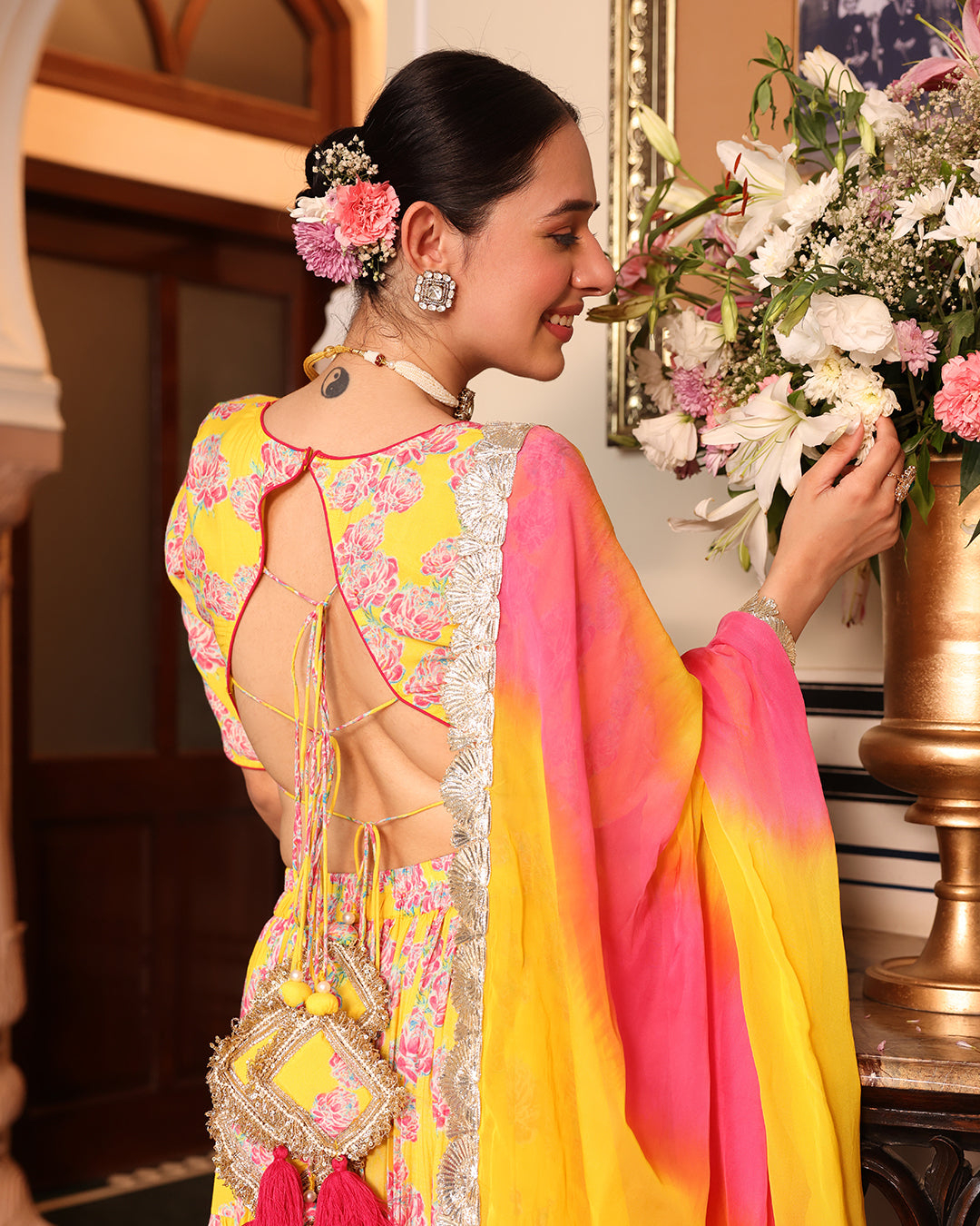 Kurkum Yellow Printed Lehenga