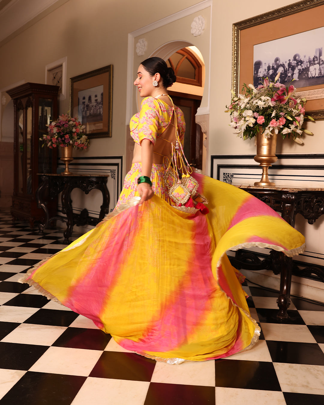 Kurkum Yellow Printed Lehenga