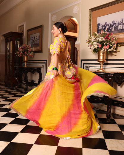 Kurkum Yellow Printed Lehenga