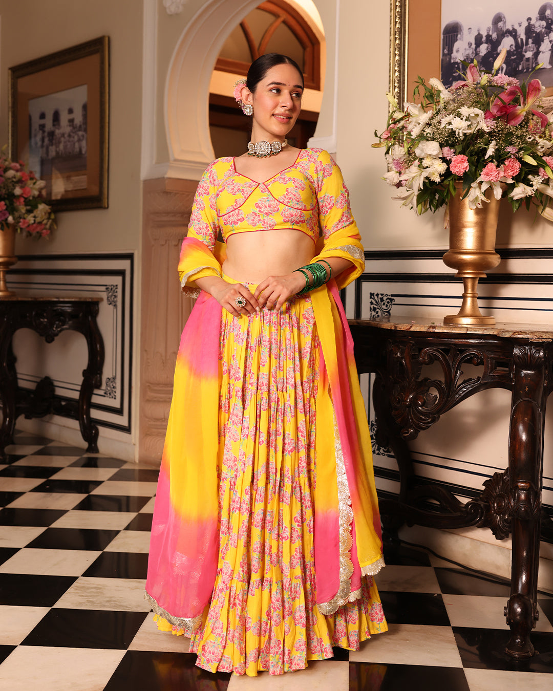 Kurkum Yellow Printed Lehenga
