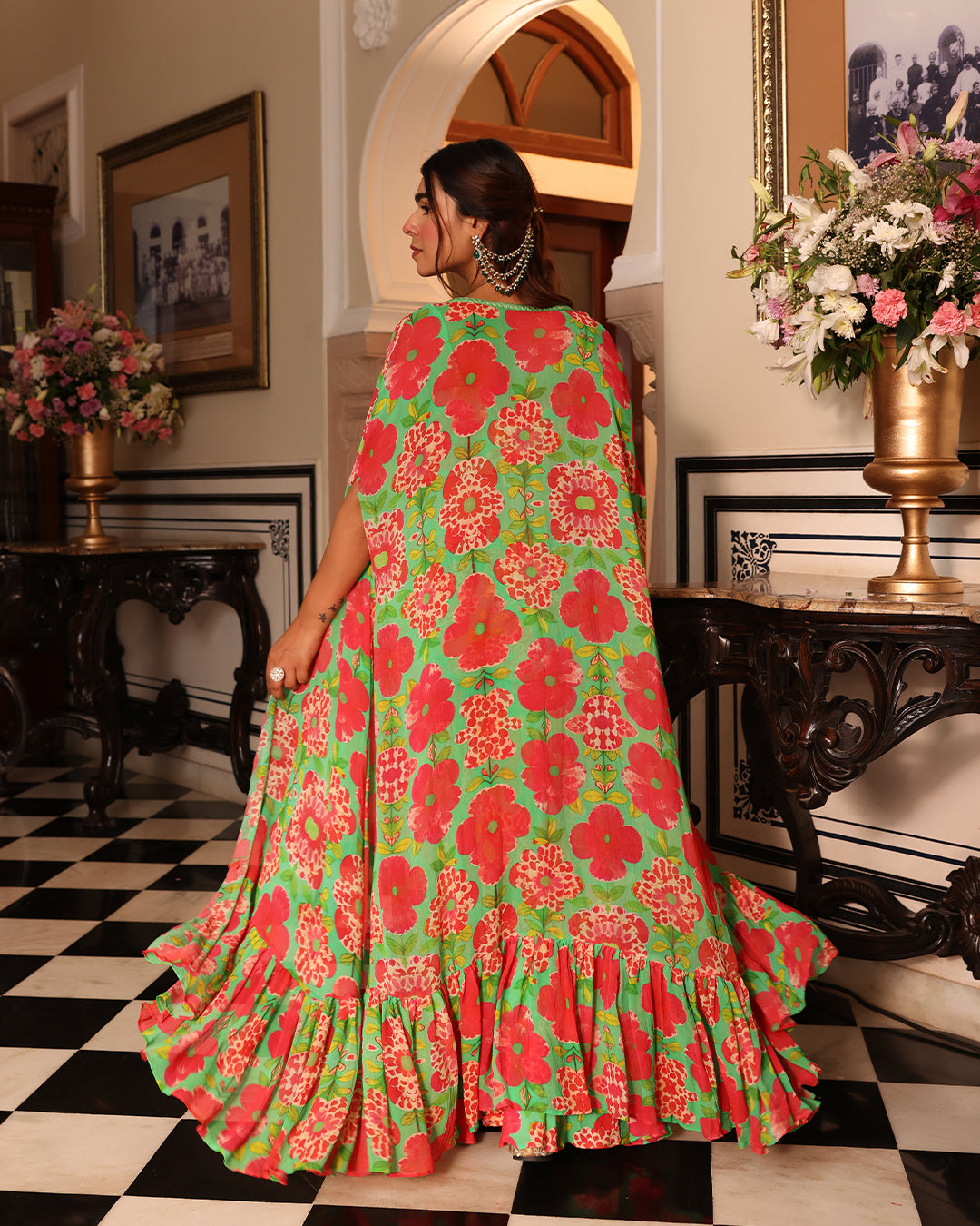 Shamrock Green Printed Indo Western Sharara jacket set