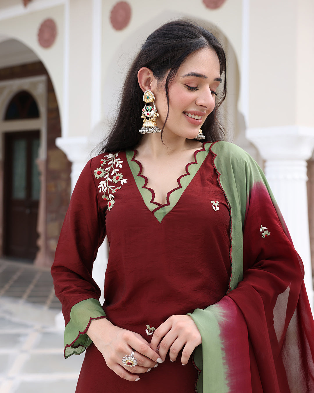 Brown Green Straight Kurta Set