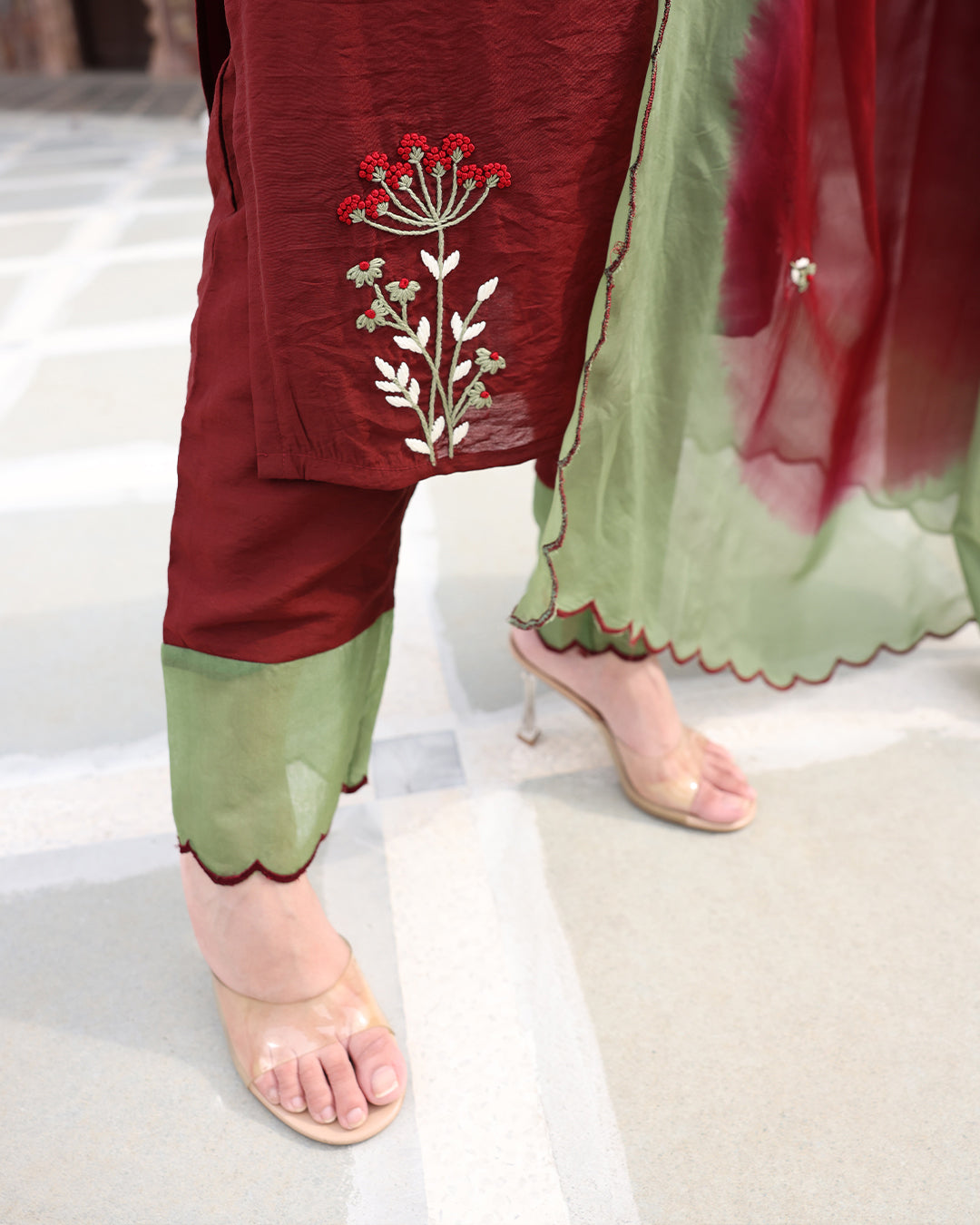 Brown Green Straight Kurta Set