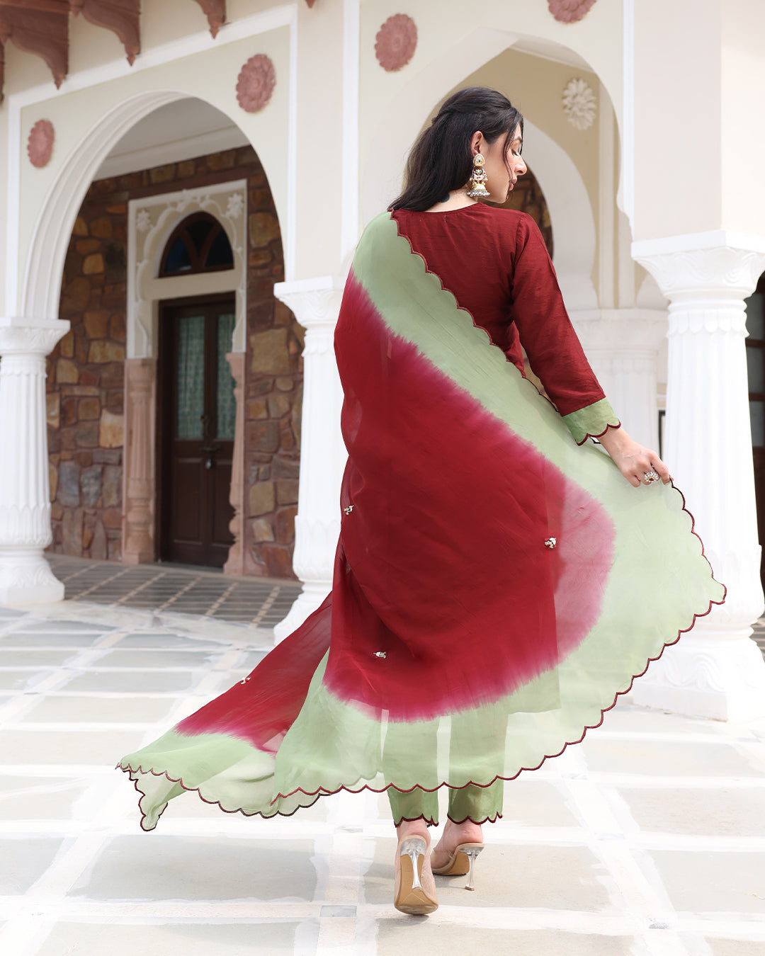 Brown Green Straight Kurta Set