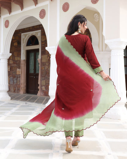 Brown Green Straight Kurta Set