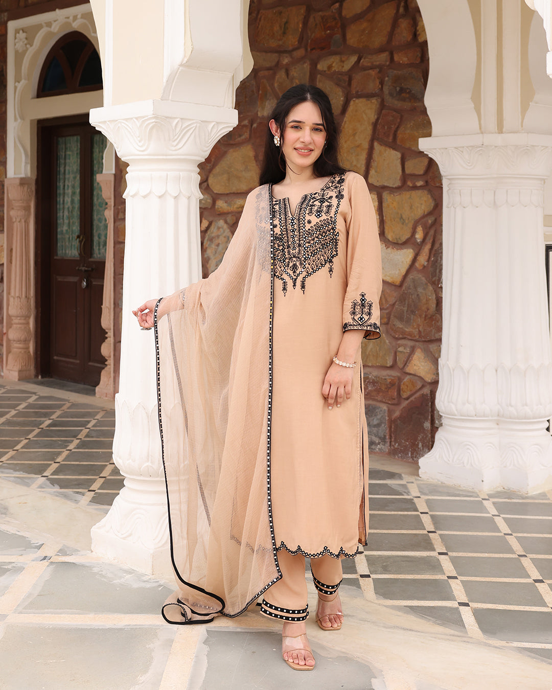 Tan Beige Straight Kurta Set