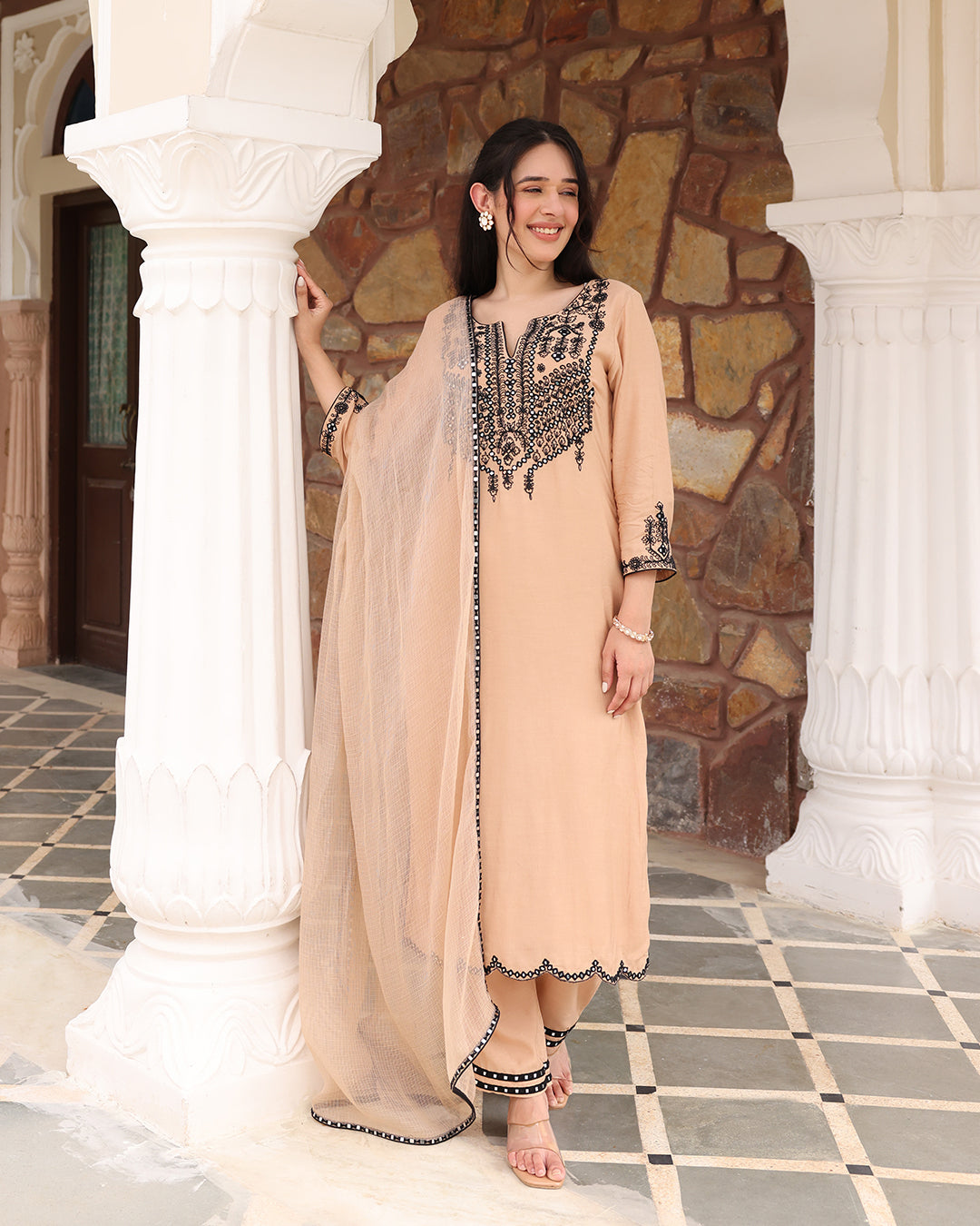 Tan Beige Straight Kurta Set