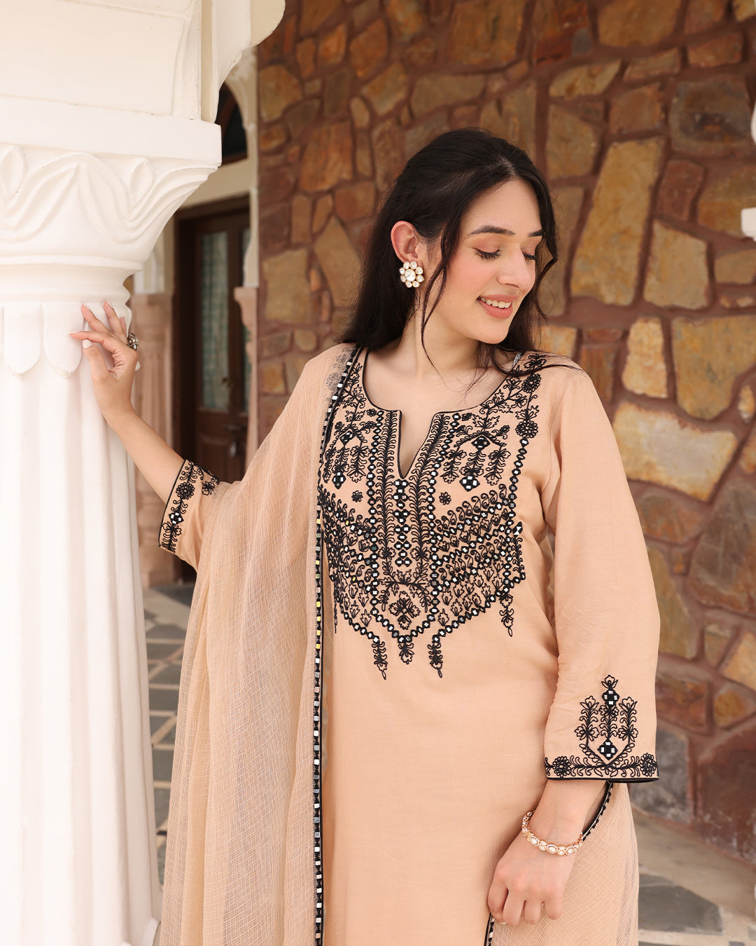 Tan Beige Straight Kurta Set