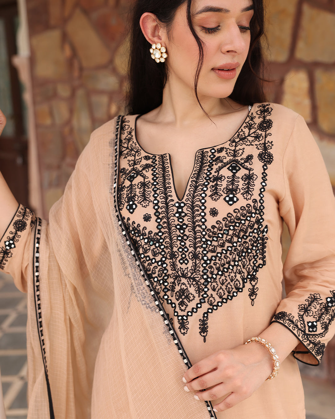 Tan Beige Straight Kurta Set