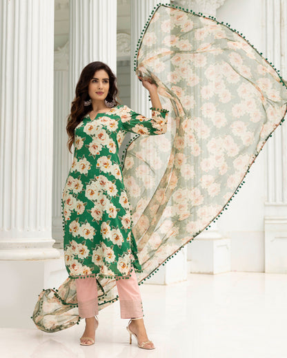 Ambara  Green Digital Printed  Kurta & Dupatta With Pant