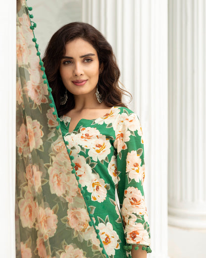 Ambara  Green Digital Printed  Kurta & Dupatta With Pant