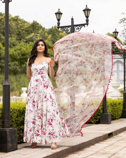 Powder White Digital Printed Suit Set