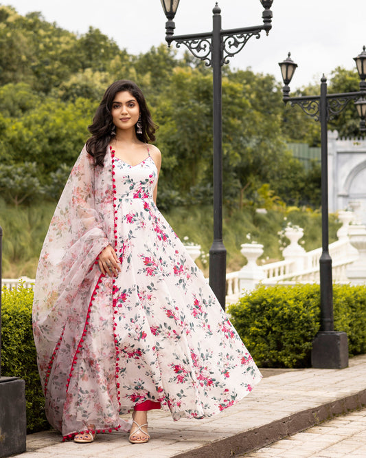 Powder White Digital Printed Suit Set