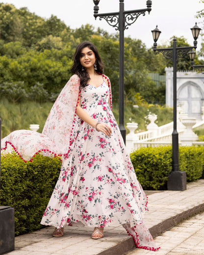 Powder White Digital Printed Suit Set