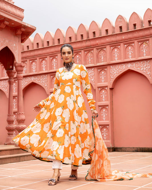 Orange digital printed suit set