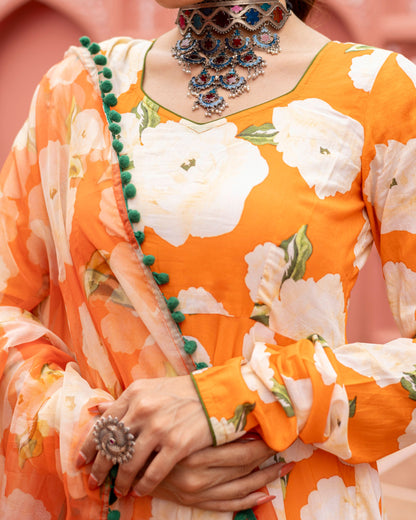 Orange digital printed suit set