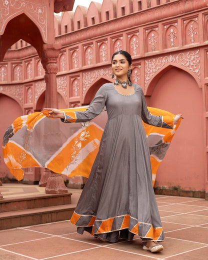 Stone gray Anarkali suit set